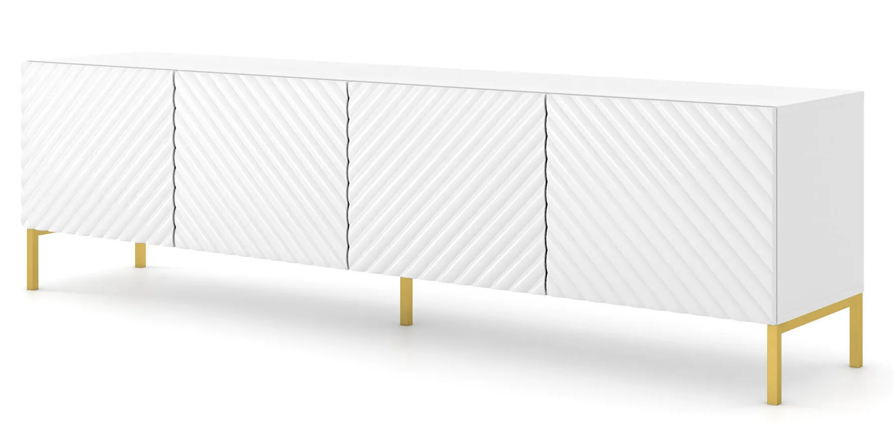 Szafka rtv w stylu glamour biały połysk + złote nóżki - Resa 7X