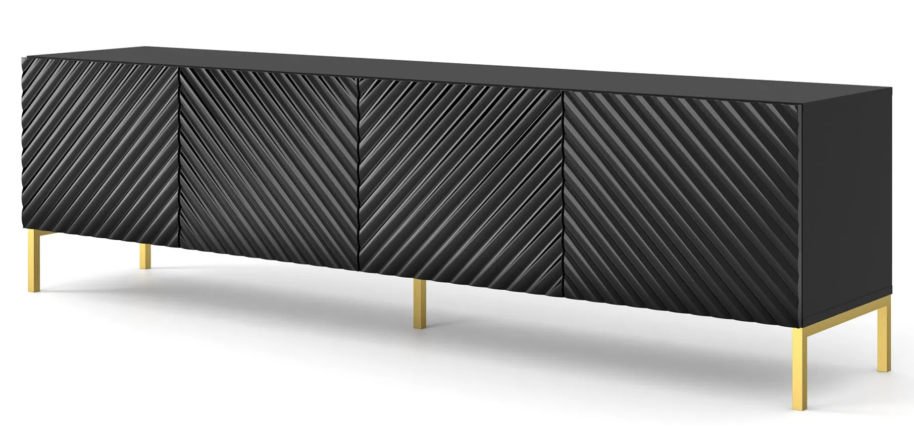 Szafka na TV stojąca czarny połysk + złote nóżki G4-K43