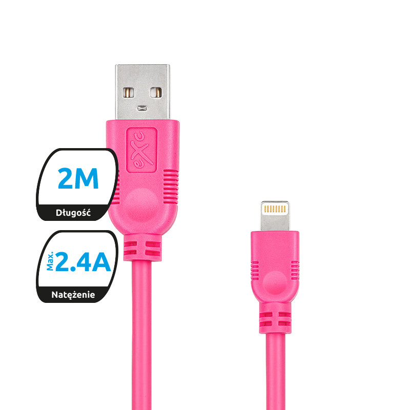 EXC Kabel USB 2.0 eXc WHIPPY USB A M Lightning 8-pin M 2m różowy KKE0KKBU00X0