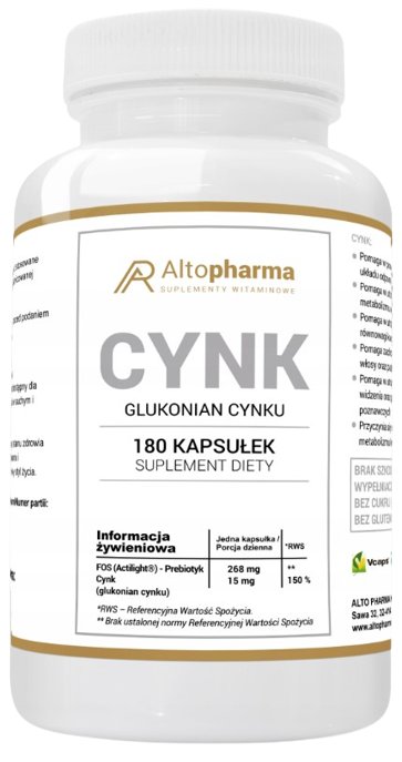Altopharma Cynk 15 mg (glukonian cynku) 180 kapsułek 1146149