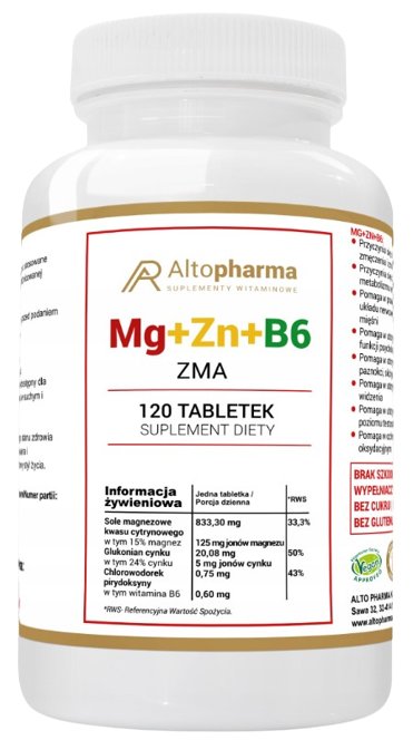 Altopharma ZMA Magnez + Cynk + B6 120 tabletek 1146144