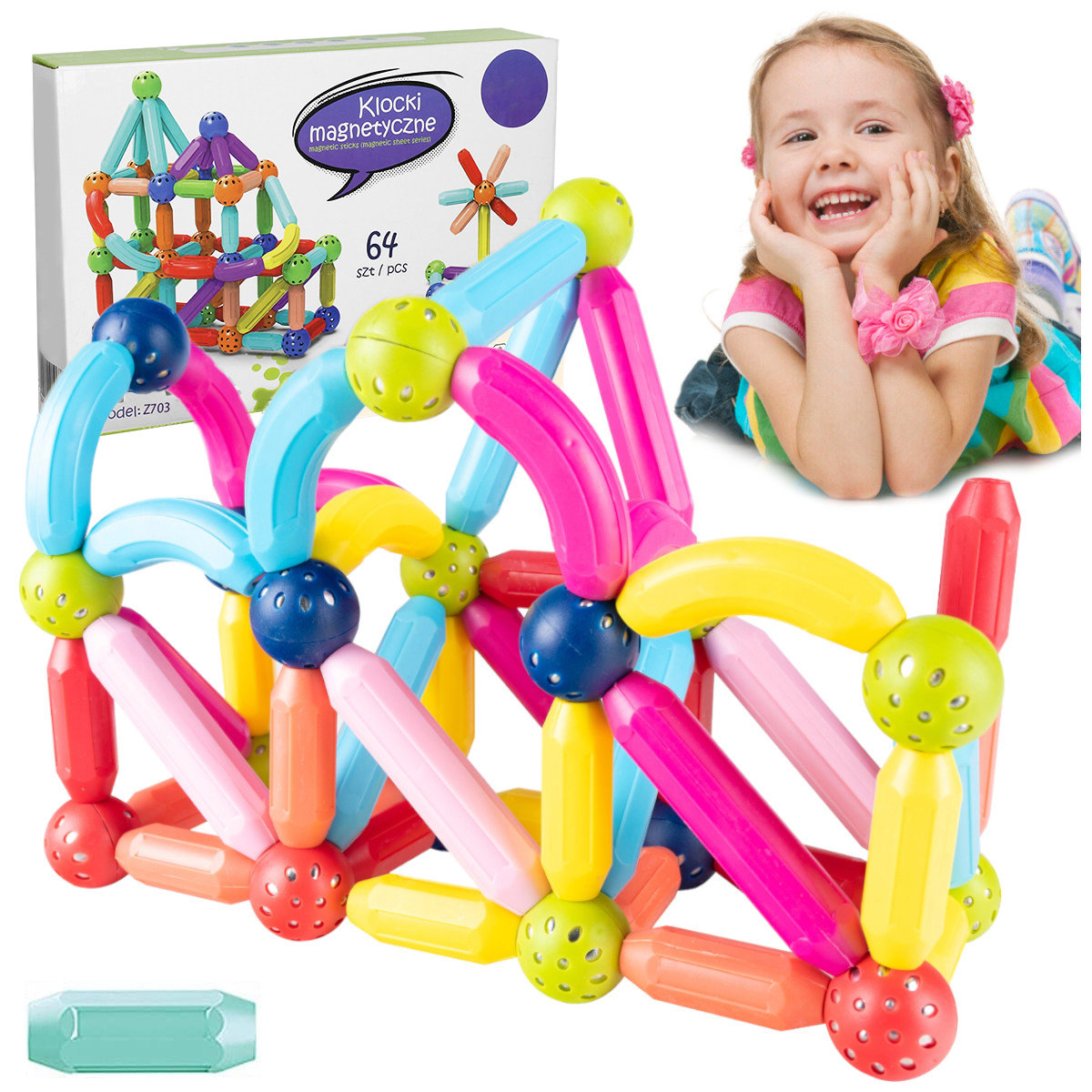 DUŻE KLOCKI MAGNETYCZNE KONSTRUKCYJNE XXL 64 ELEMENTY Z703
