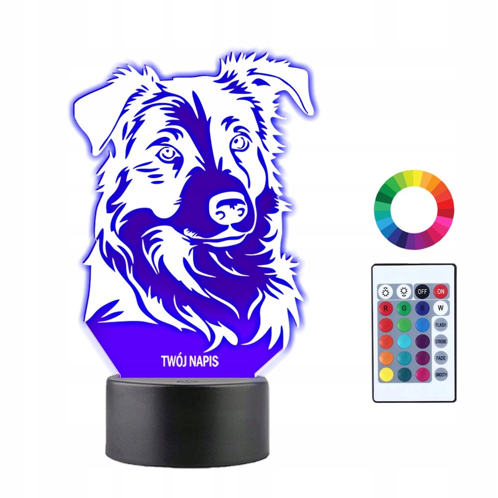 Lampka Nocna 3D LED Border Collie Pies Prezent