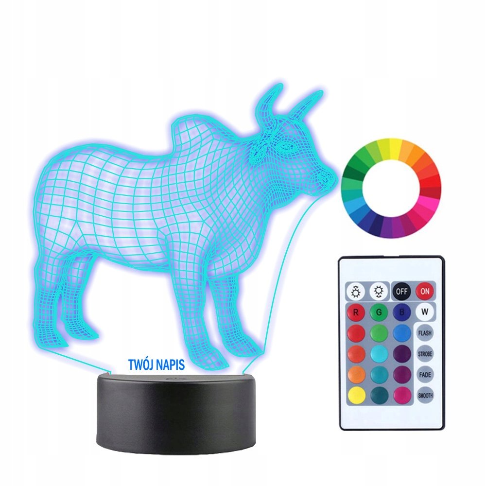 Lampka Nocna 3D LED Byk Krowa