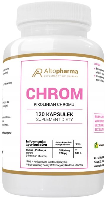 Altopharma, Chrom, Pikolinian Chromu 200µg + Prebiotyk, 120 Kaps.