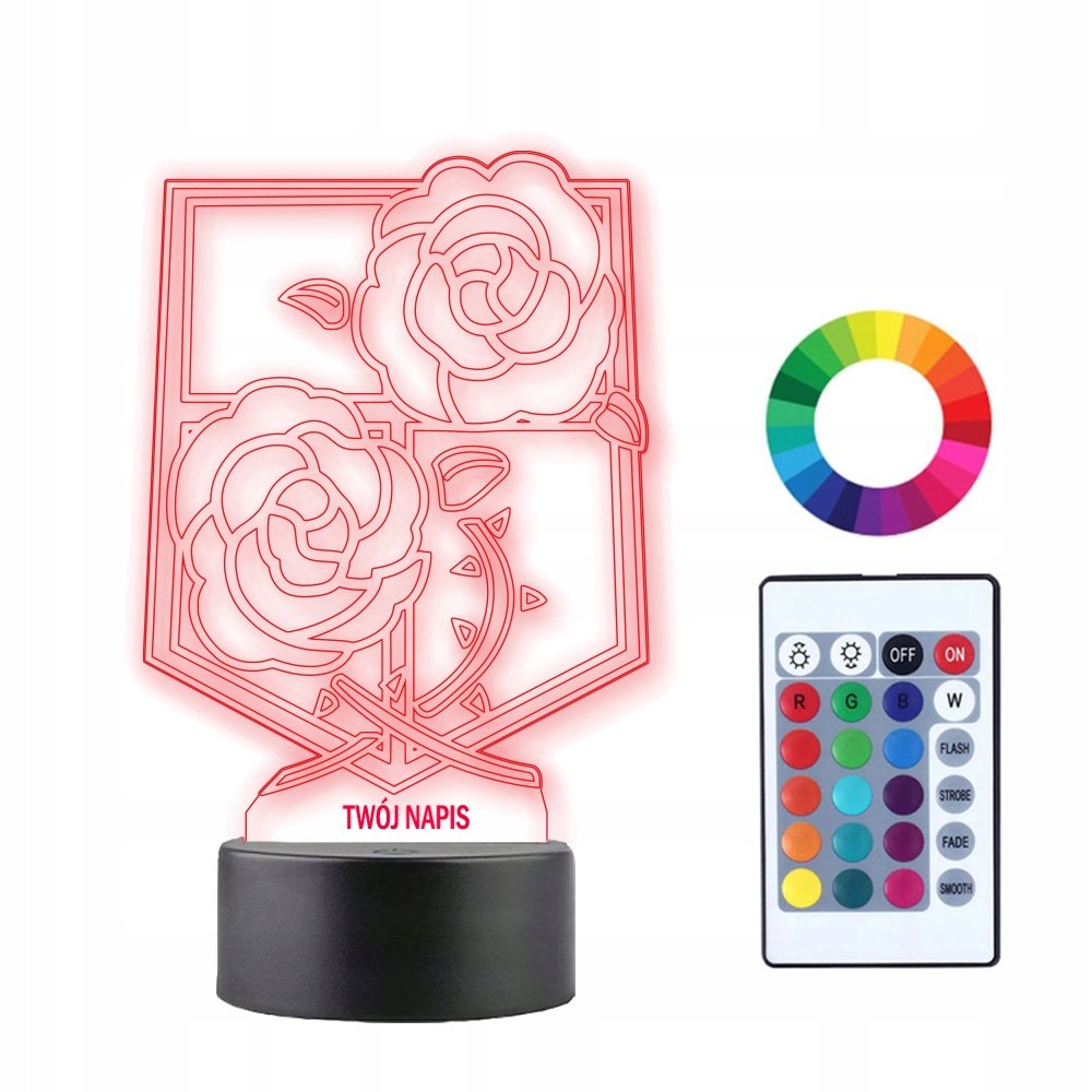 Lampka Nocna 3D Led Atak Tytanów Herb Róże
