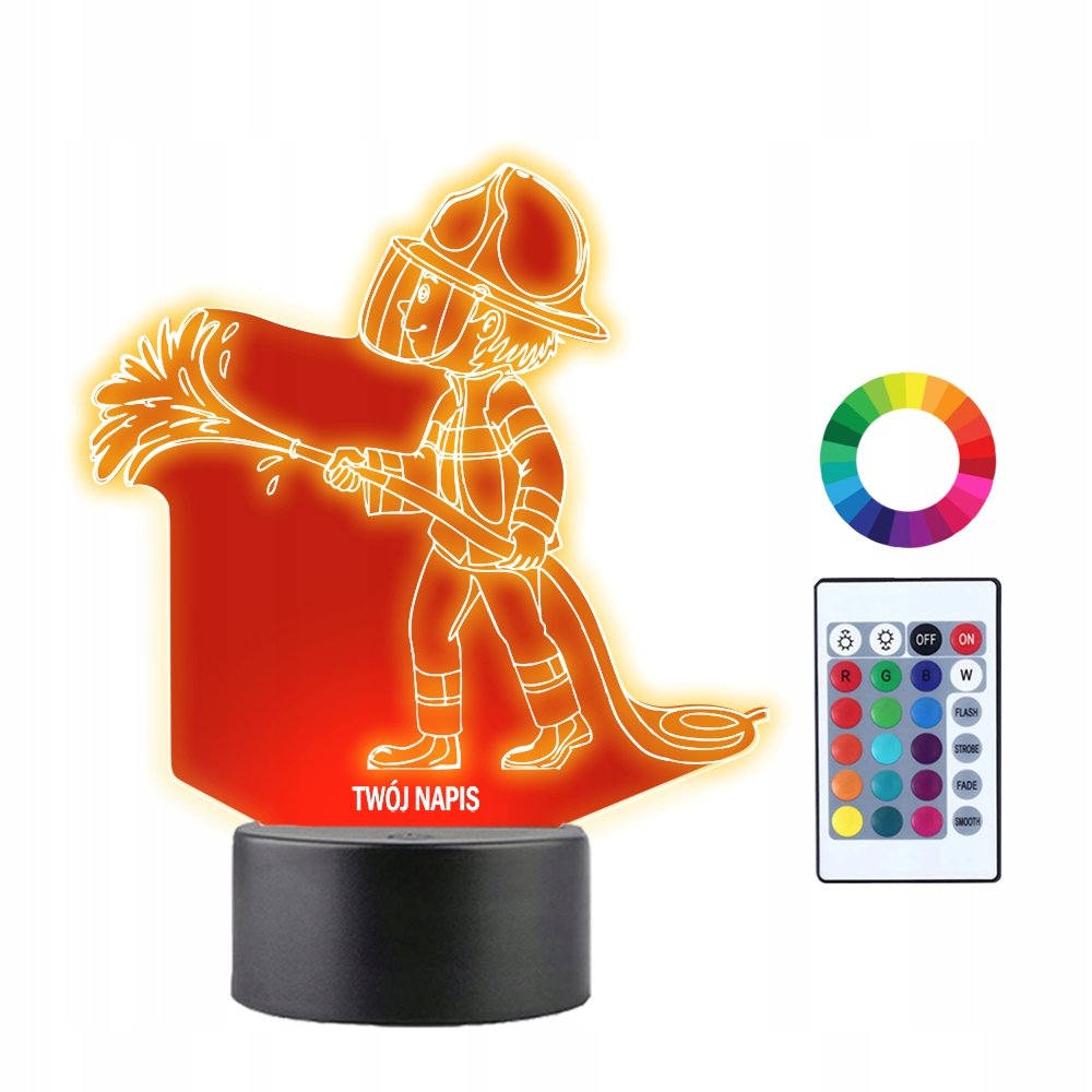 Lampka Nocna 3D LED Chłopiec Strażak Prezent