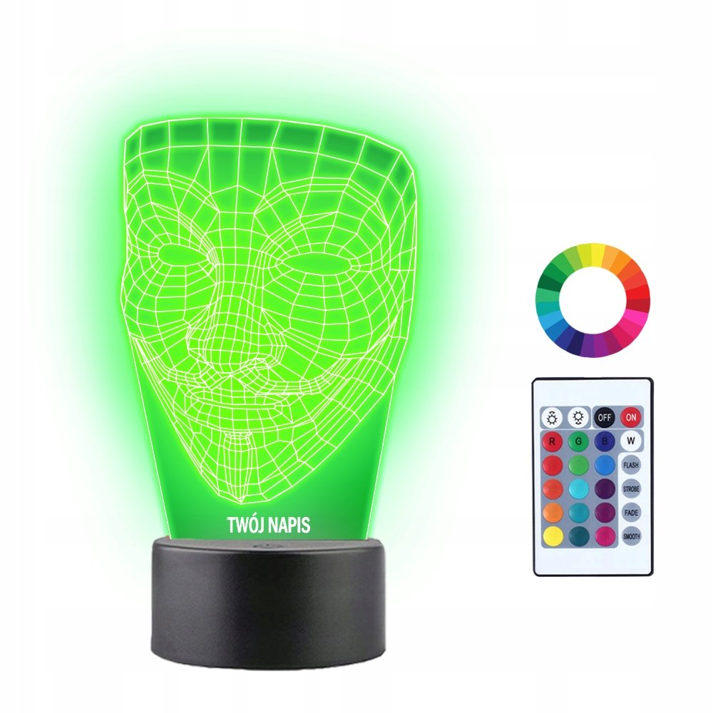 Lampka Nocna 3D LED Anonymous Maska Prezent