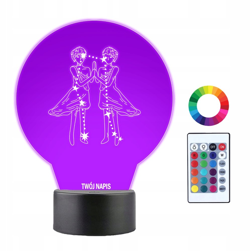 Lampka Nocna 3D LED Bliźnięta Znak Zodiaku