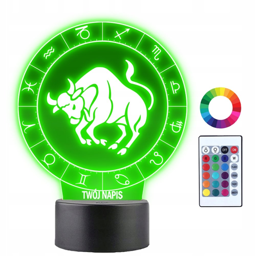 Lampka Nocna 3D LED Byk Znak Zodiaku Prezent