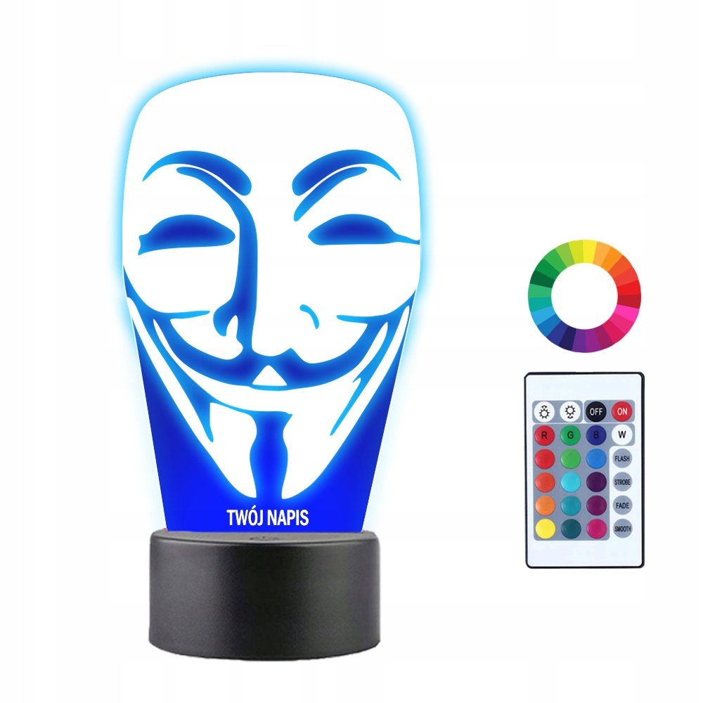 Lampka Nocna 3D LED Anonymous Maska Prezent