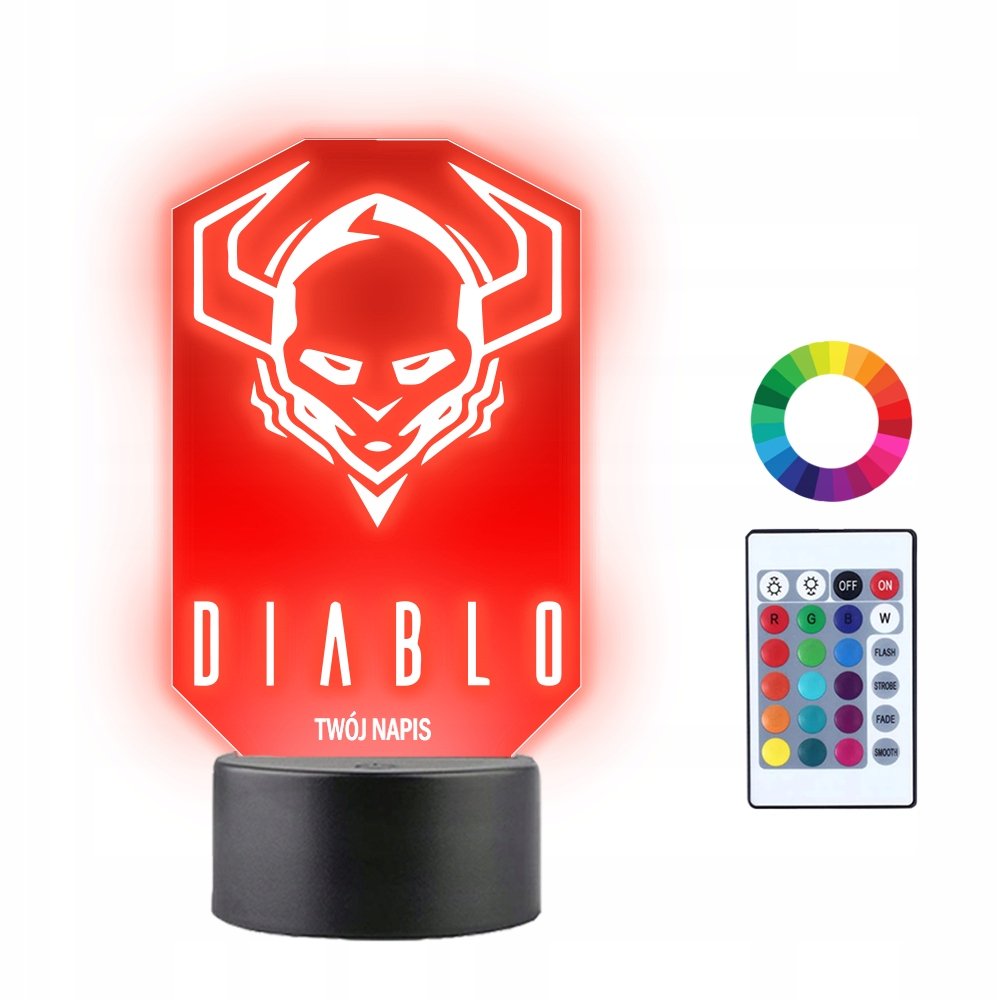 Lampka Nocna 3D Led Diablo Logo Prezent