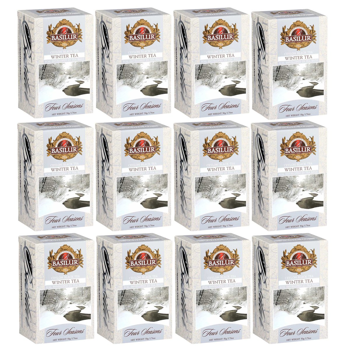 BASILUR Winter Tea- Czarna herbata cejlońska z dodatkiem owoców żurawiny w saszetkach, 25x2g x12