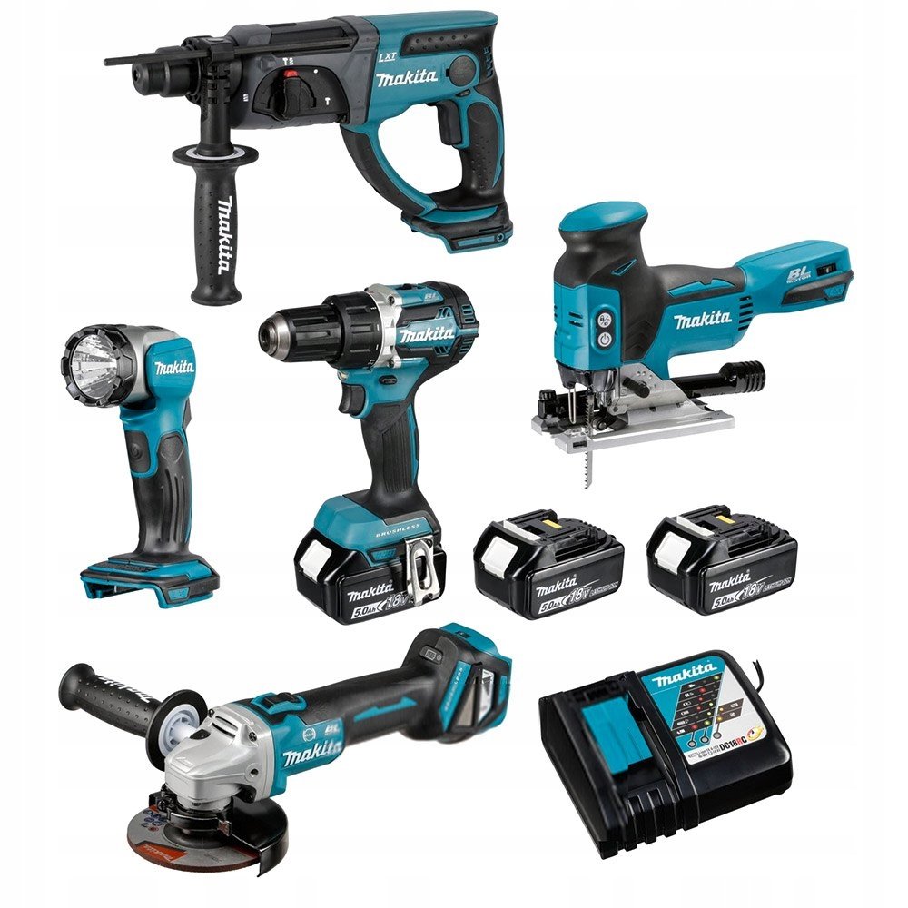 ZESTAW ELEKTRONARZĘDZI COMBO 18V DDF484+DGA513+DHR202+DJV181+DML802 MAKITA