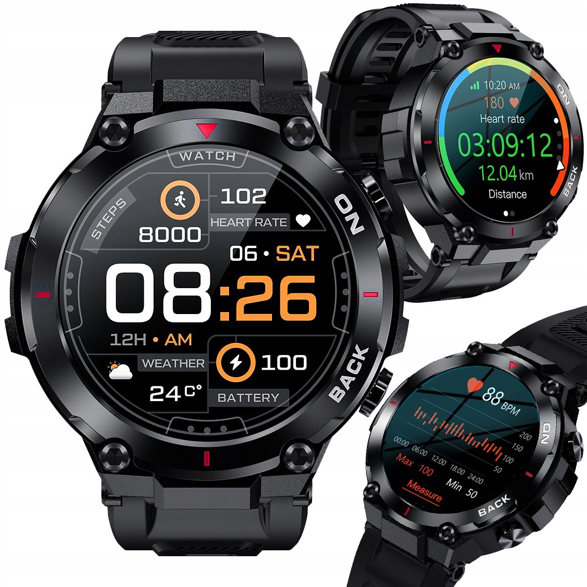 Smartwatch męski z funkcją rozmów ciśnienie puls polskie menu kardio GPS- JG Smart K37
