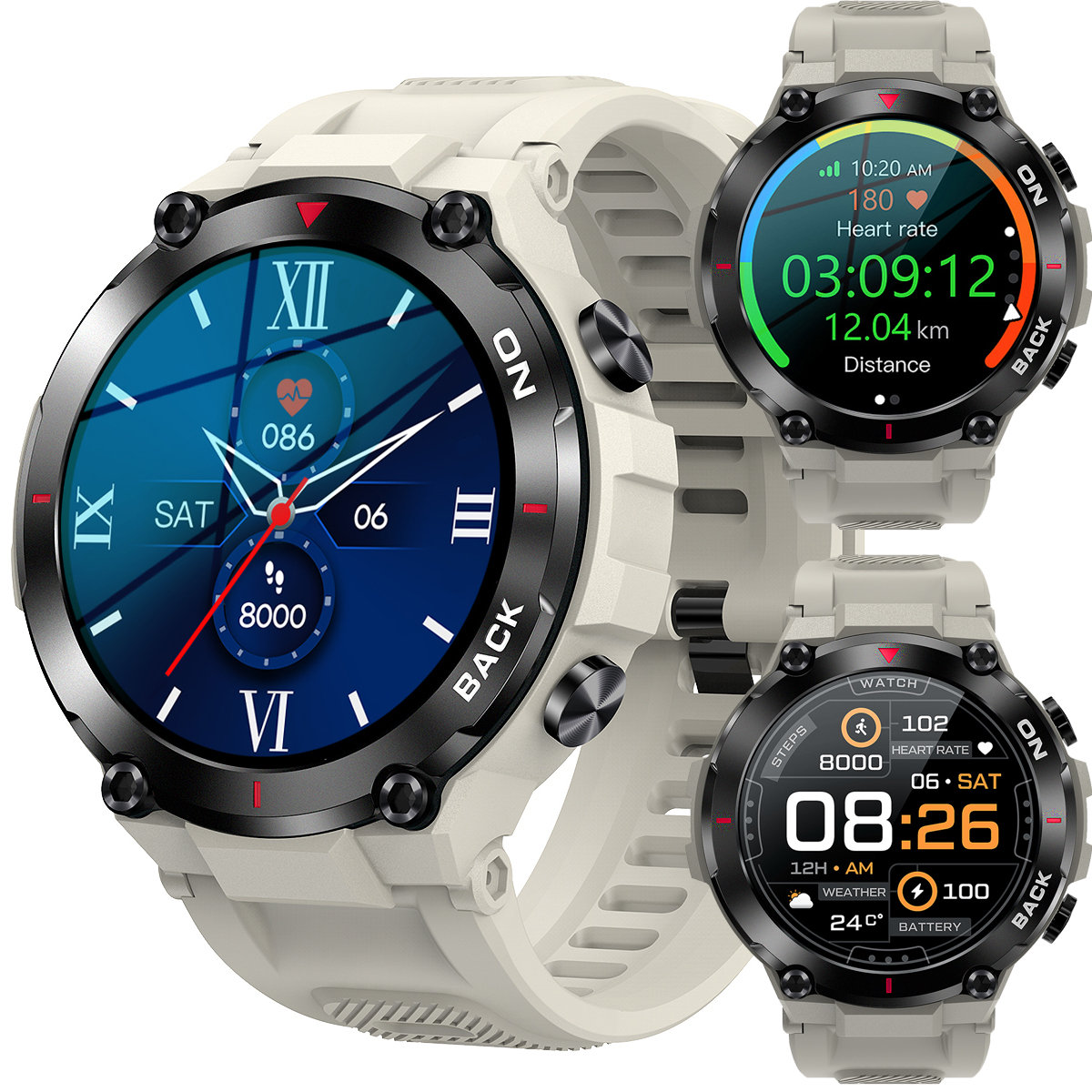 Smartwatch męski z funkcją rozmów ciśnienie puls polskie menu kardio GPS - JG Smart K37