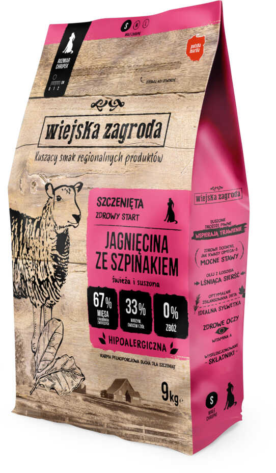 Wiejska Zagroda, Puppy, jagnięcina ze szpinakiem - 2 x 9 kg Dostawa GRATIS!