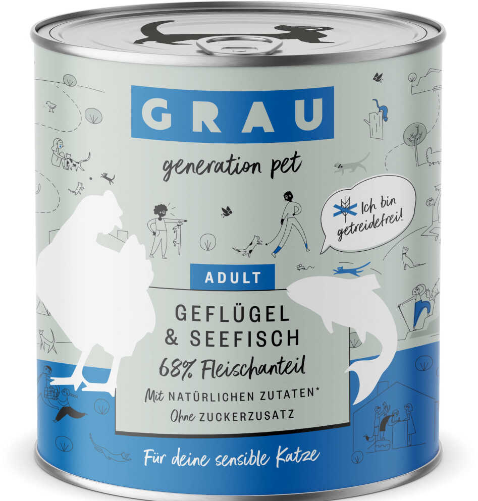 GRAU Adult, bez zbóż, 12 x 800 g - Drób i ryby morskie