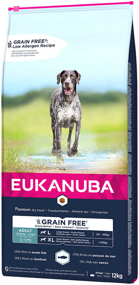 Eukanuba Grain Free Adult Large Breed, łosoś - 2 x 12 kg Dostawa GRATIS!