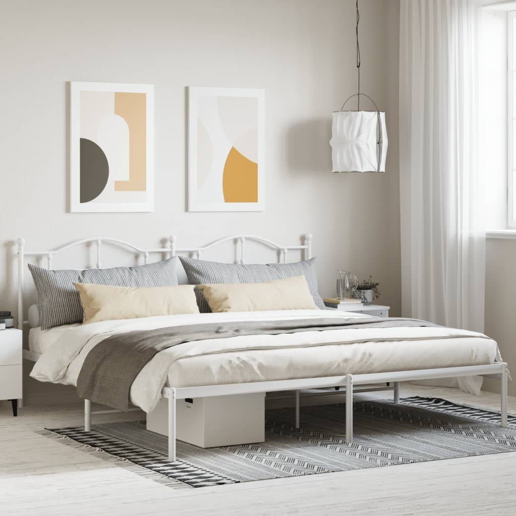 Metalowa rama łóżka z wezgłowiem, biała, 200x200 cm Lumarko!