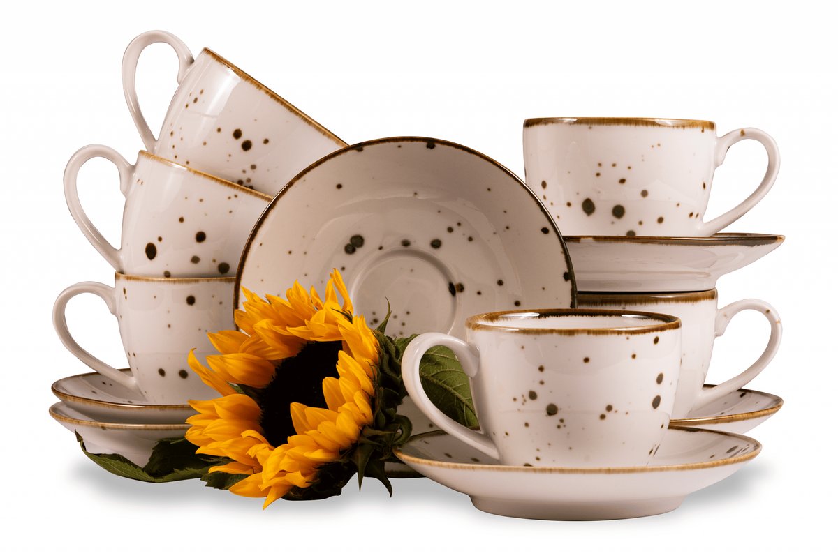 Zestaw dużych filiżanek ze spodkiem polska porcelana dla 6 osób Cottage Cream ALUMINA Konsimo