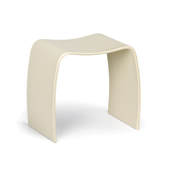 Drewniany stołek BENTWOOD II, eko skóra, kremowy