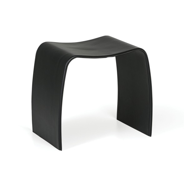Drewniany stołek BENTWOOD II, eko skóra, czarny