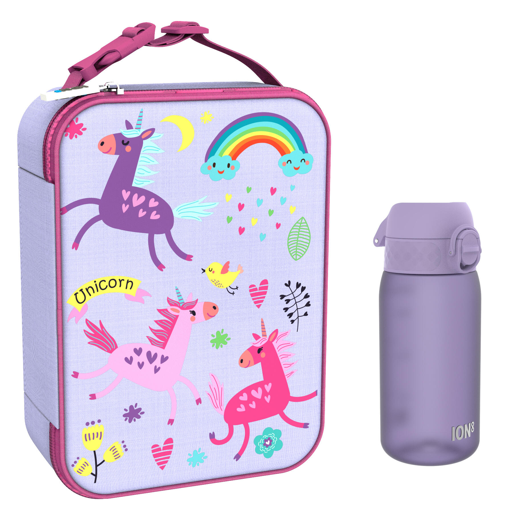 Zestaw śniadaniowy dla dziecka ION8 Unicorns. Lunchbag i bidon 400ml z RECYCLON