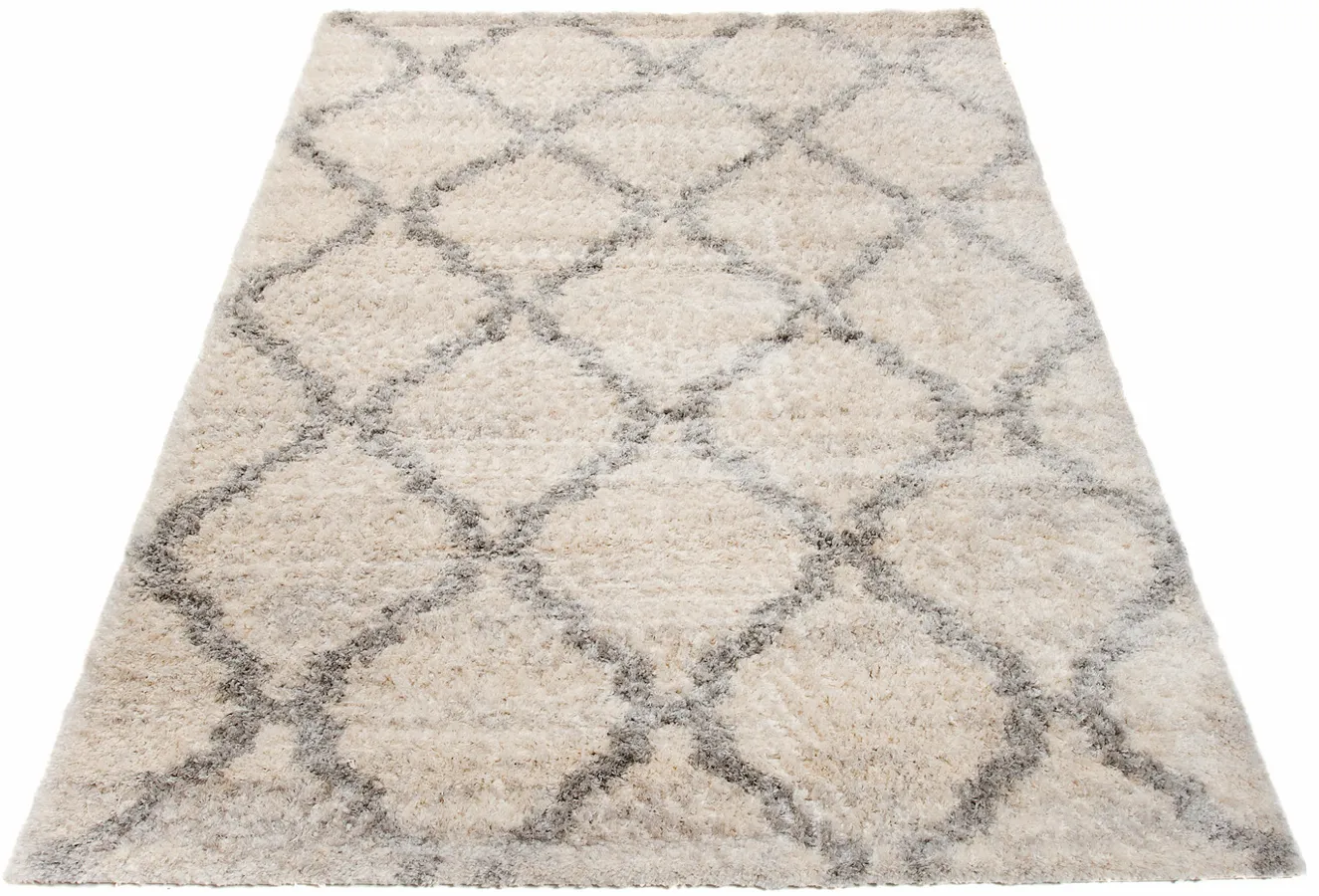 Prostokątny kremowy dywan shaggy w marokańską koniczynę T5-P93