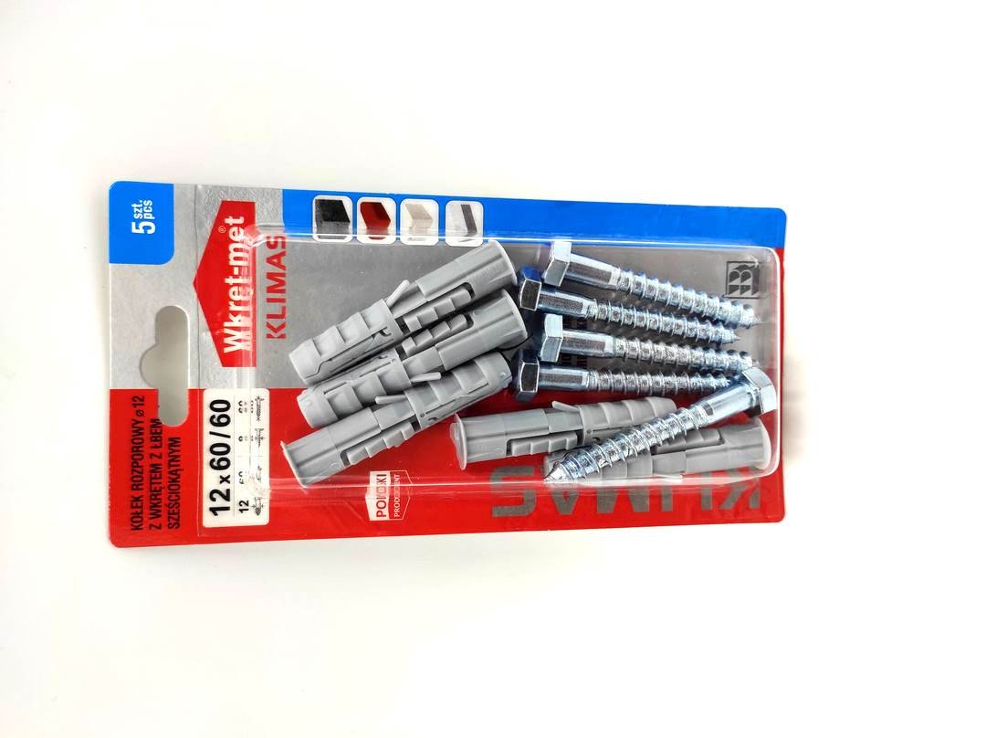 WKRĘT-MET Kołek rozporowy z wkrętem do drewna z łbem 6-kątnym 12 mm x 60 mm