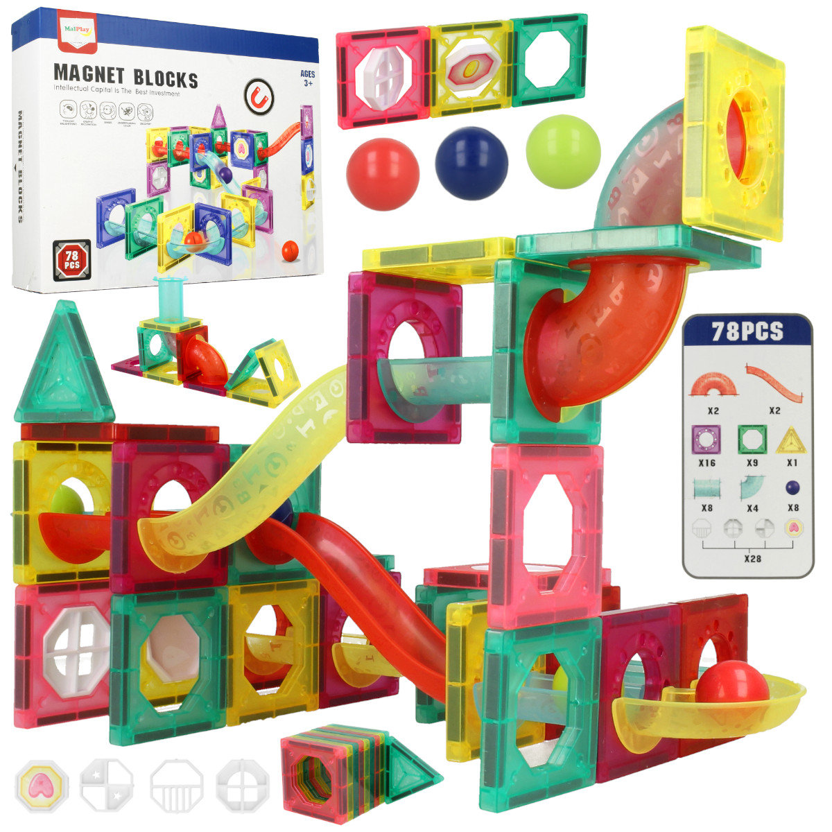 Klocki Magnetyczne Xxl Tor Kulkowy Kulodrom 78 Elementów U720