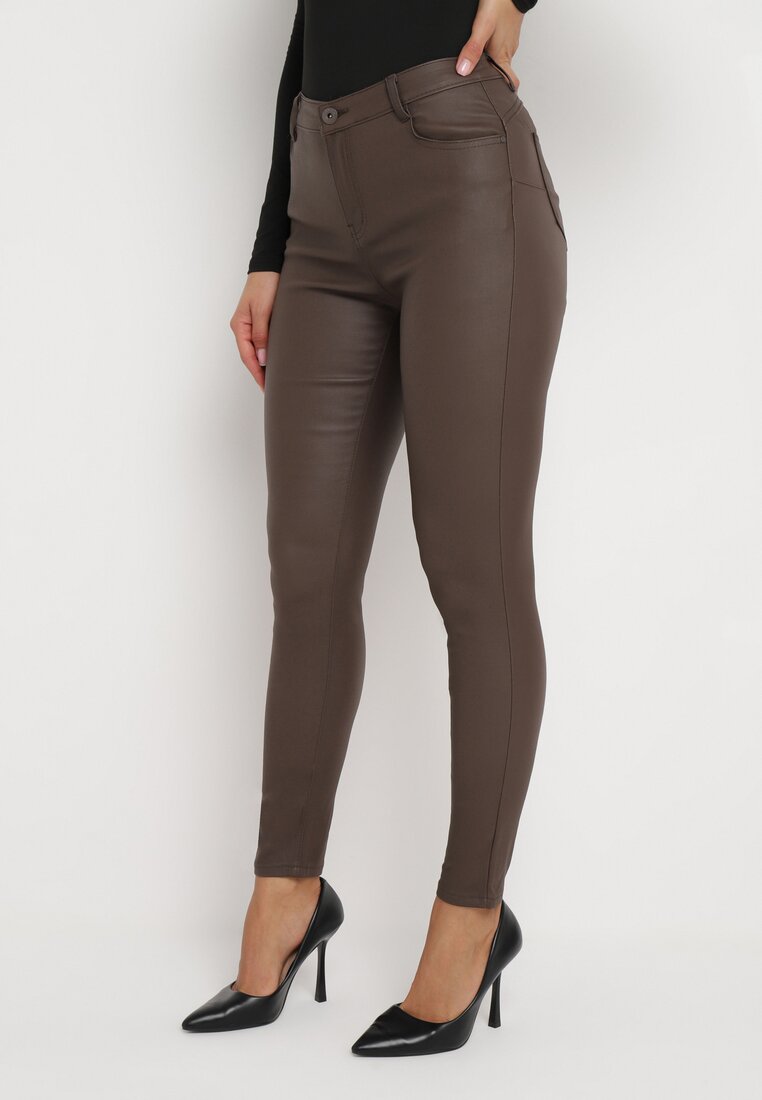 Brązowe Spodnie Skinny z Imitacji Skóry Awileda