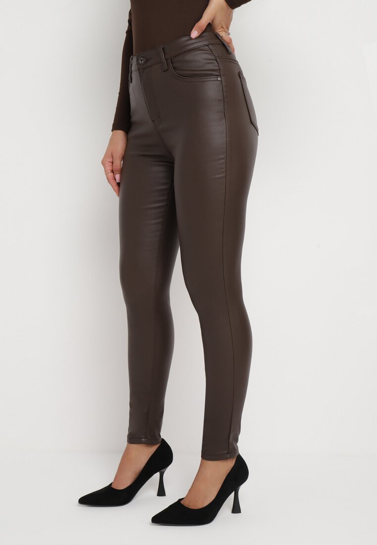 Brązowe Spodnie Skinny z Imitacji Skóry Daciss
