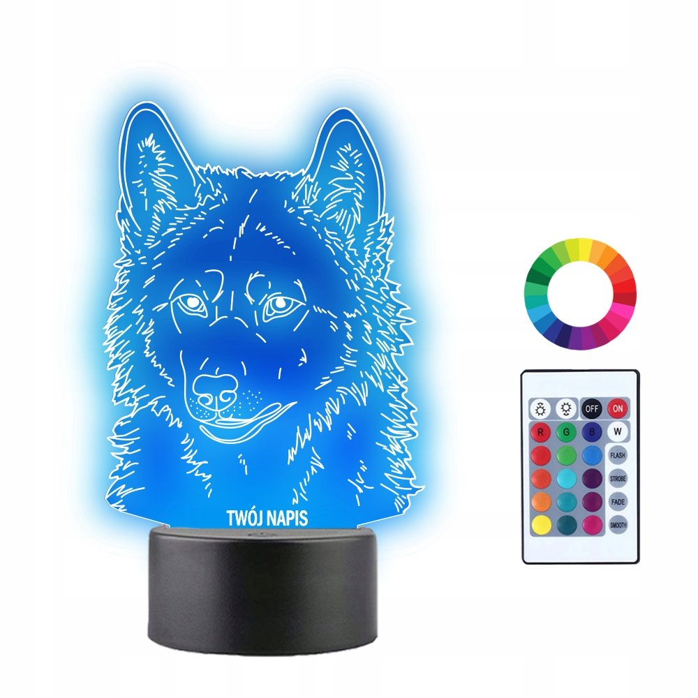 Lampka Nocna 3D LED Głowa Wilka Wilk Prezent