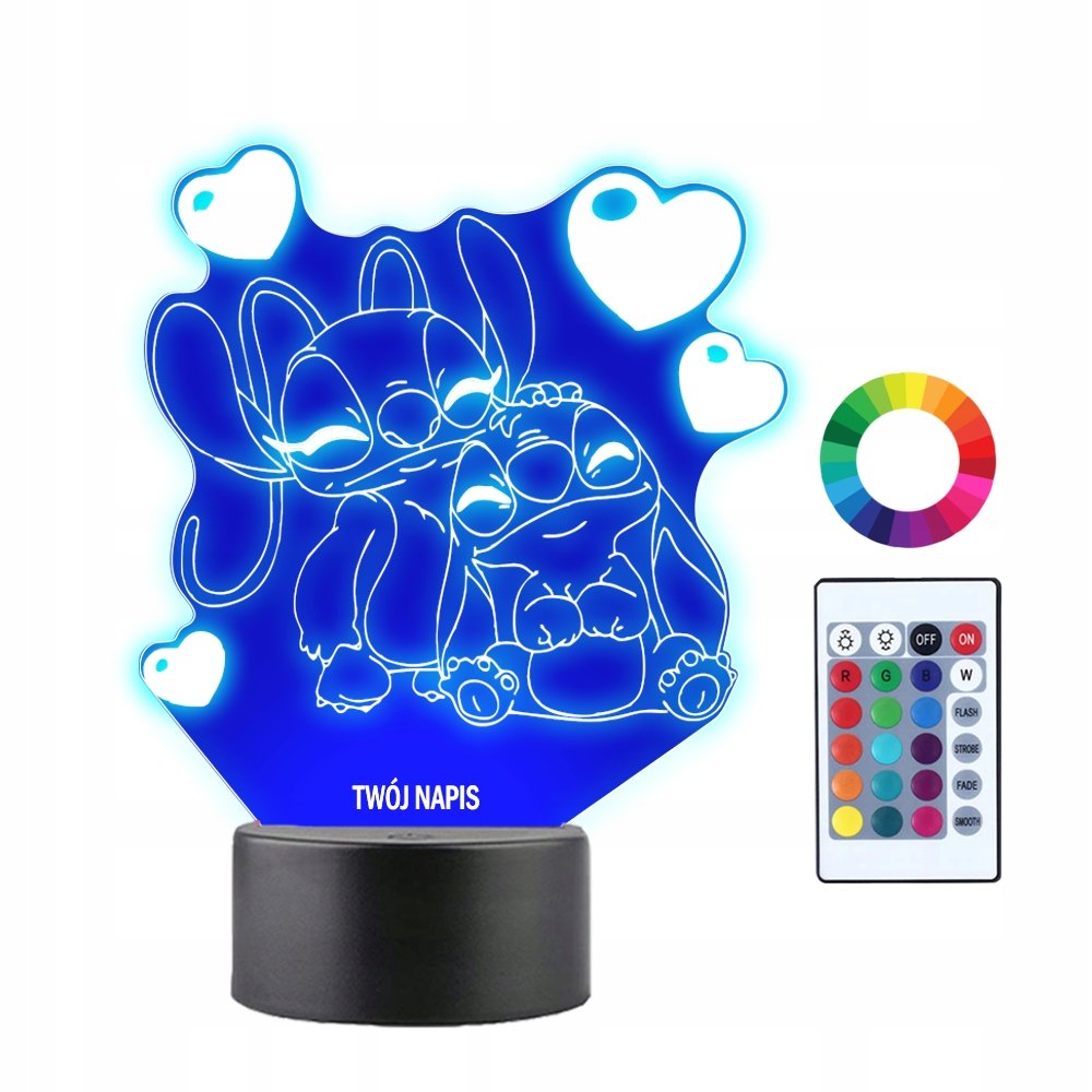 Lampka Nocna 3D Led Stich I Angel Prezent