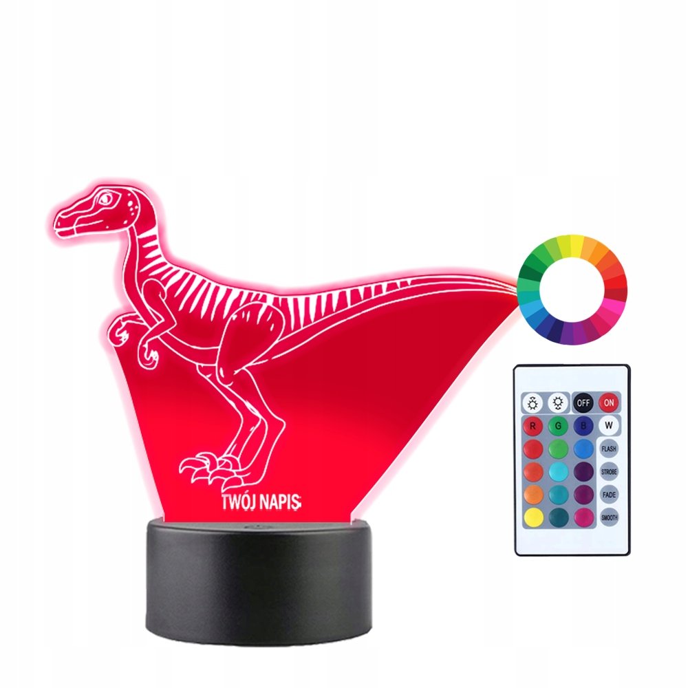 Lampka Nocna 3D LED Velociraptor Dinozaur Prezent