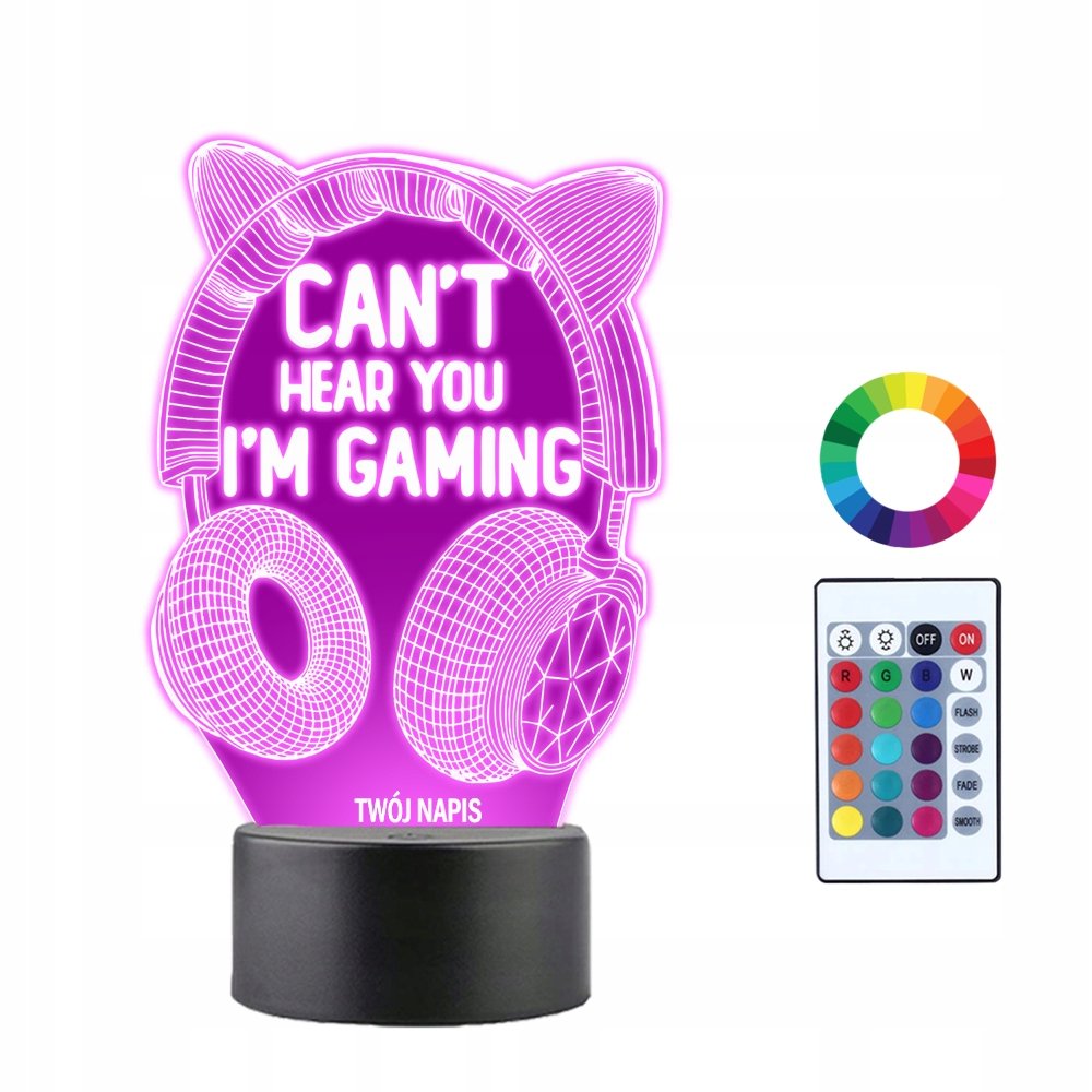 Lampka Nocna 3D Led Słuchawki Muzyka