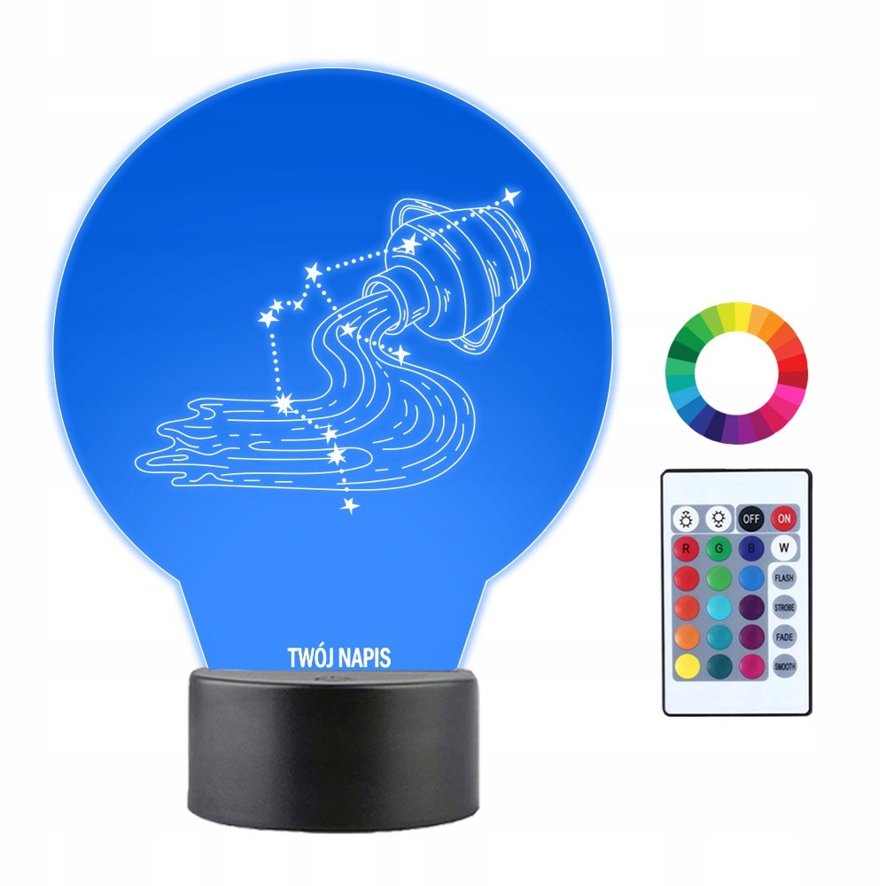 Lampka Nocna 3D LED Wodnik Znak Zodiaku Prezent