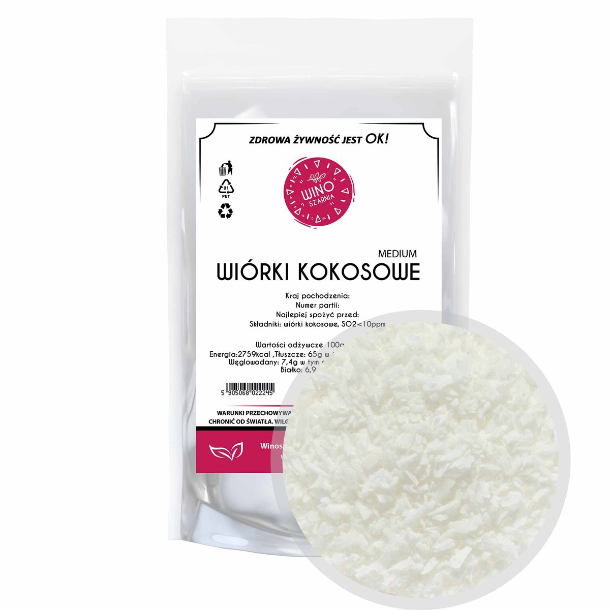 Wiórki Kokosowe Naturlane na olej - 1kg Medium