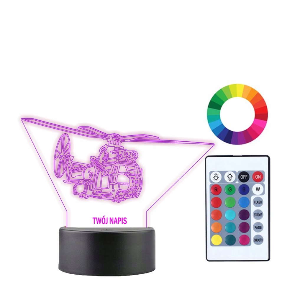 Lampka Nocna 3D Led Helikopter Puma