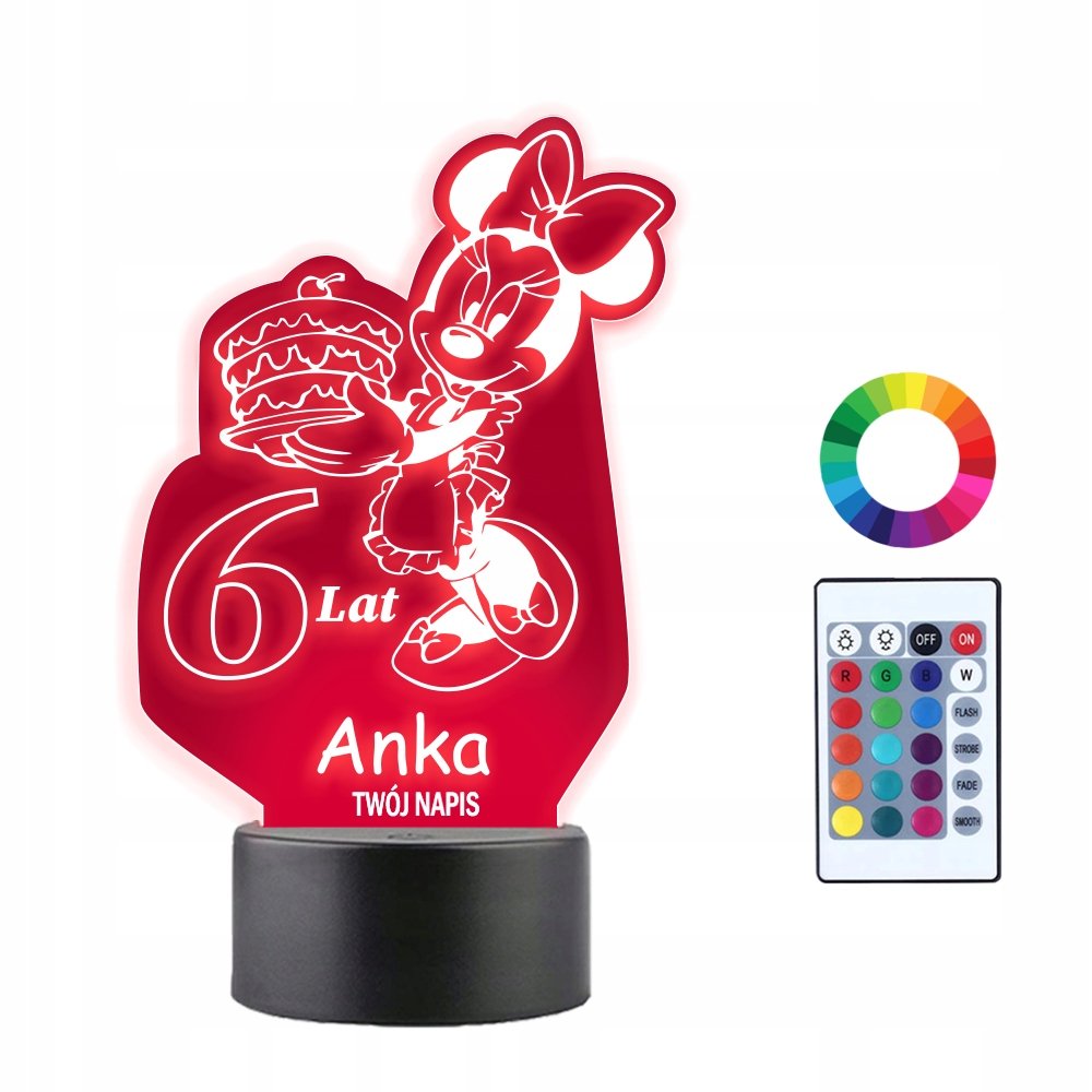 Lampka Nocna 3D LED Urodziny Myszka Minnie