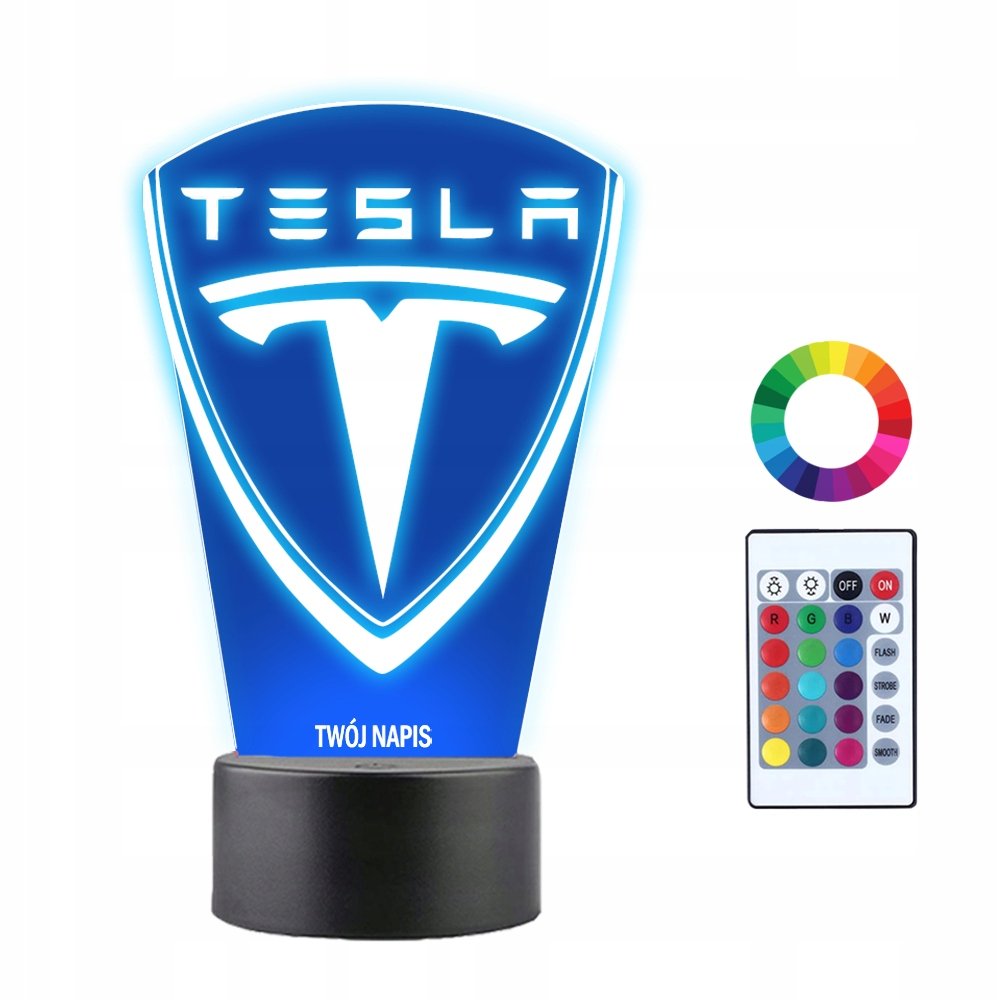 Lampka Nocna 3D LED Tesla Auto LOGO Prezent