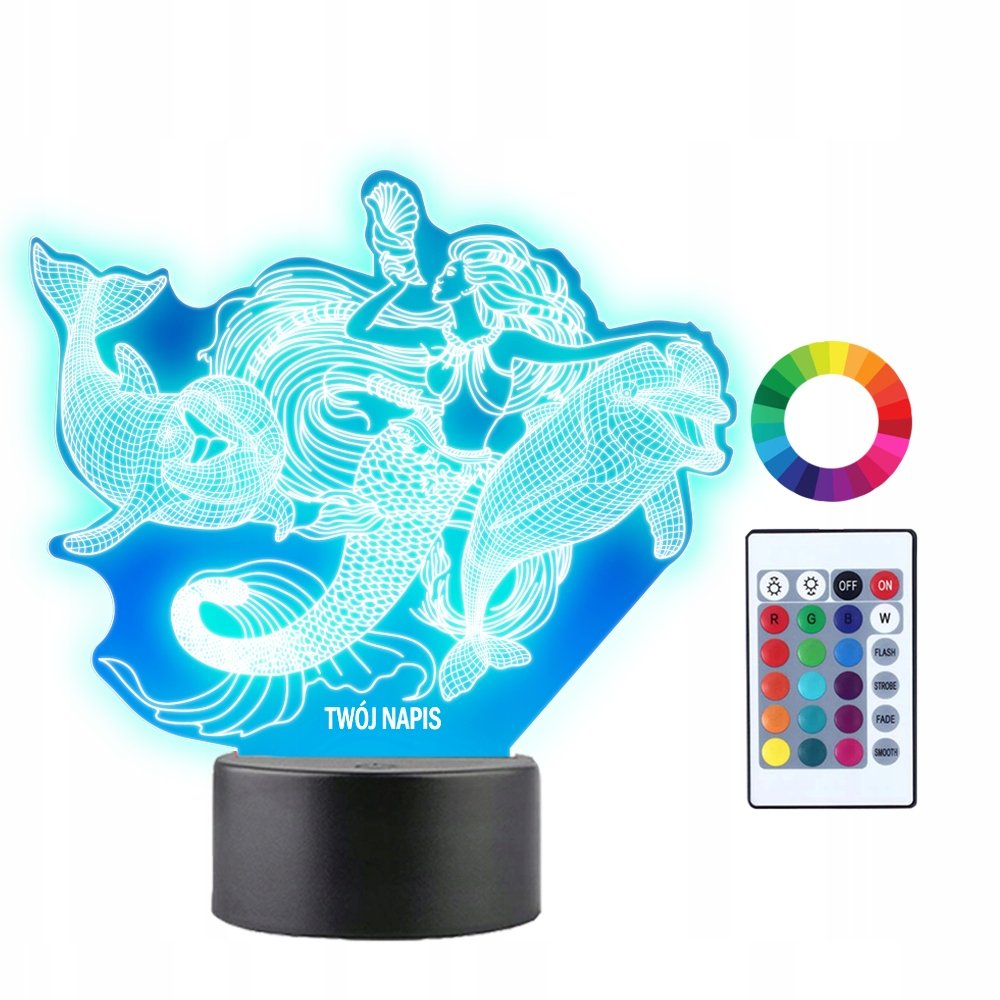 Lampka Nocna 3D Led Syrena Delfiny Prezent