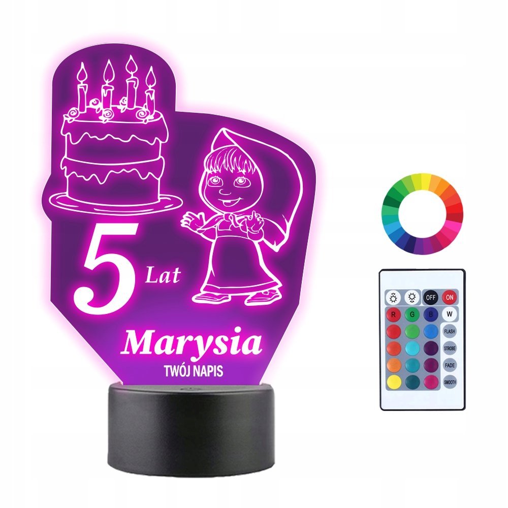 Lampka Nocna 3D LED Urodziny Masza i Niedźwiedź