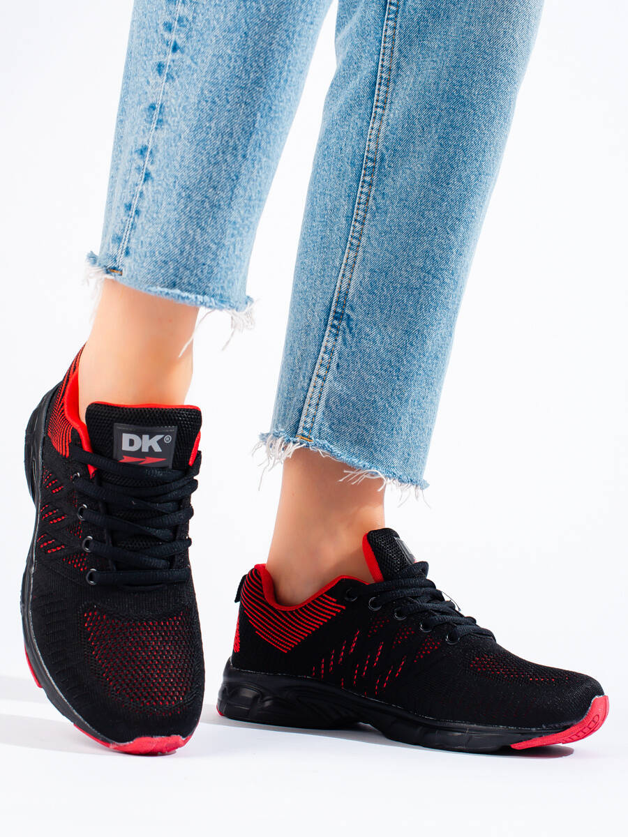 Tekstylne buty damskie sportowe czarno-czerwone DK