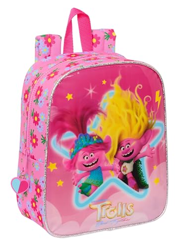 Safta TROLLS 3 plecak dla dzieci, plecak dla dzieci, plecak szkolny, odpowiedni do wózka, wygodny i wszechstronny, jakość i wytrzymałość, 22x10x27 cm, kolor różowy, Różowy, Estándar, Casual