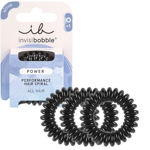 invisibobble Power True Black, czarna spiralna gumka do włosów dla grubych włosów i aktywnego stylu życia, technologia HAIRLOVETECH™, mocne trzymanie i komfort, idealna dla kobiet i mężczyzn, 3 sztuki