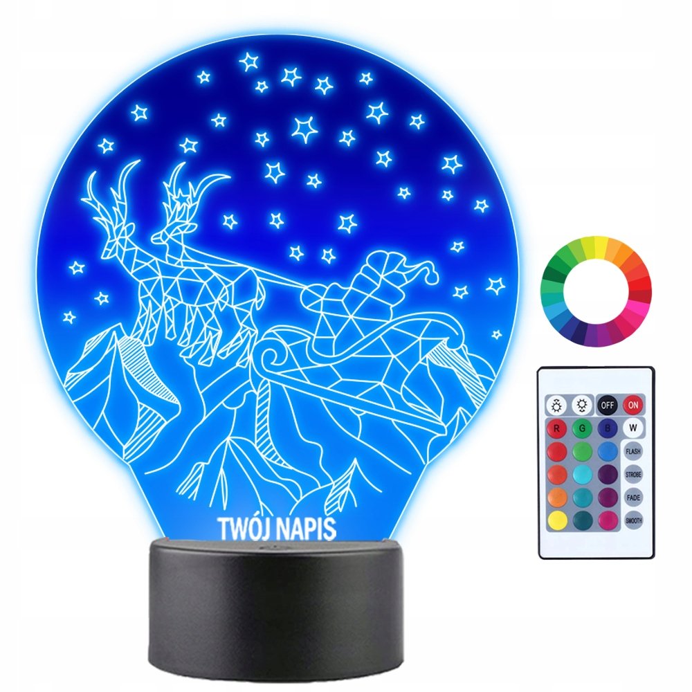 Lampka Nocna 3D LED Święty Mikołaj Renifery