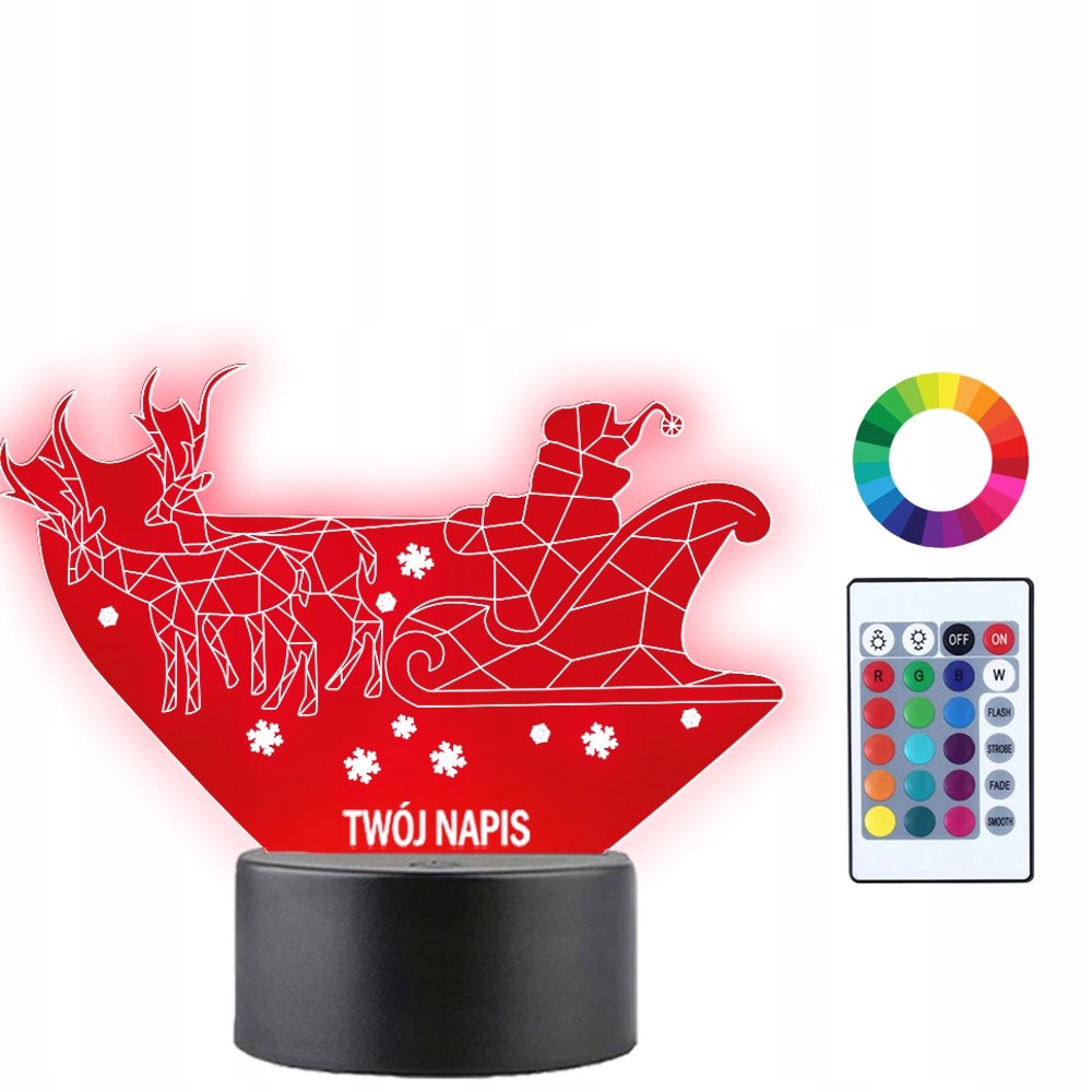 Lampka Nocna 3D LED Sanie Renifery Boże Narodzenie