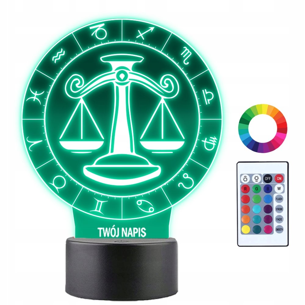 Lampka Nocna 3D LED Waga Znak Zodiaku Prezent